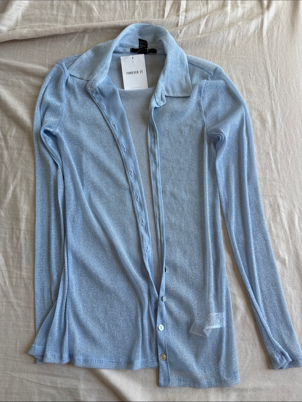 Forever 21 Pale Blue Shimmery Button-Up Cardigan